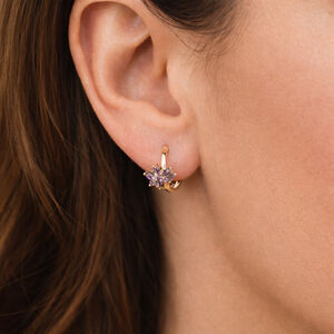 14K Gold Plated Women's Purple Rhinestone Decor Hoop Earrings New